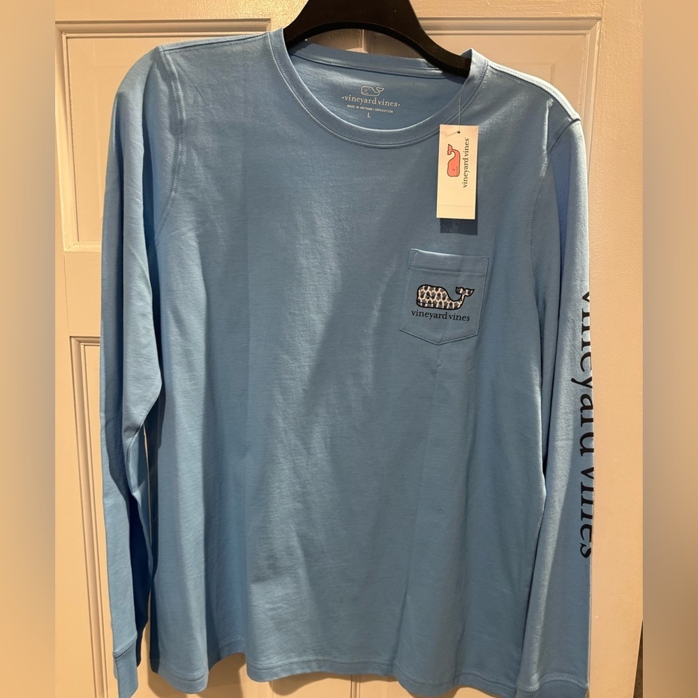 NWT Vineyard Vines Women’s Sea stitch Whale Blue Ocean Breeze Long Sleeve Tee L